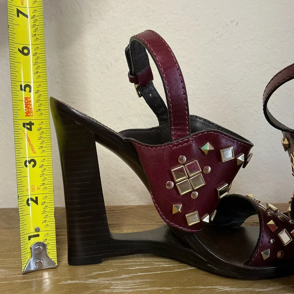 Tory Burch Kingsbridge Studded Open-Toe Wedge Sandal Red Agate Size 7